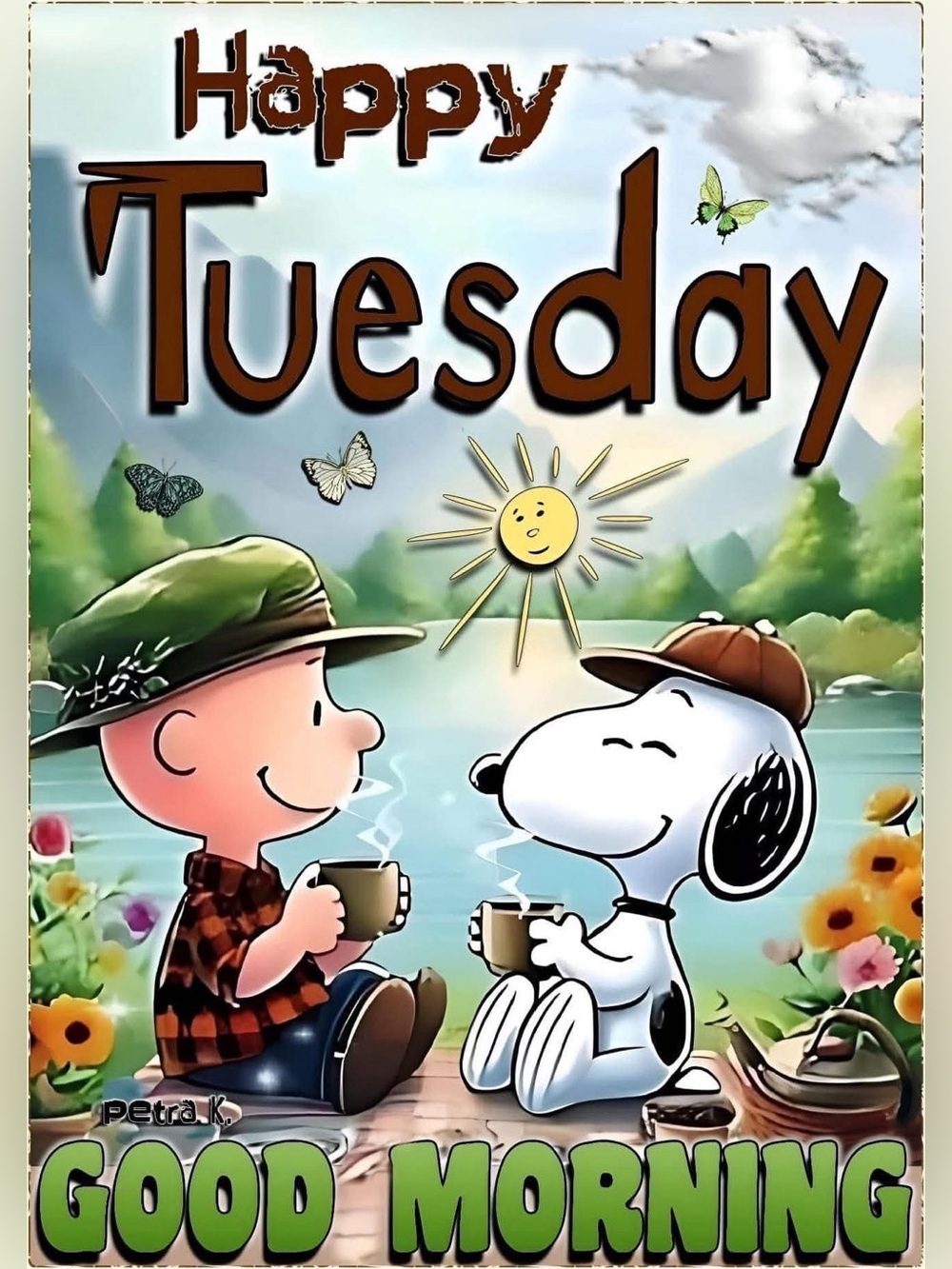 Good Morning Snoopy & Friend Print - Green Accents